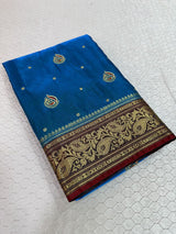 Blue Satin Silk Embroidered Saree