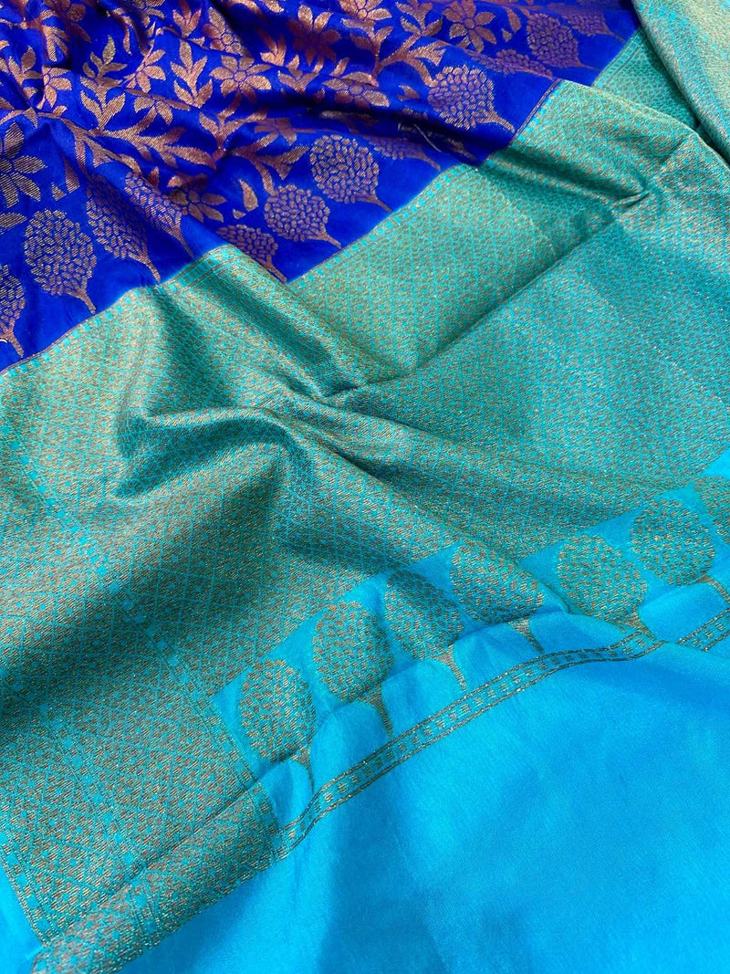 Blue Semi Dupion Banarasi Saree