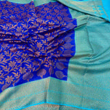 Blue Semi Dupion Banarasi Saree 