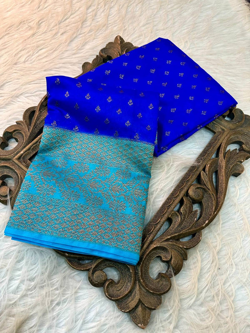 Blue Semi Dupion Silk Banarasi Saree