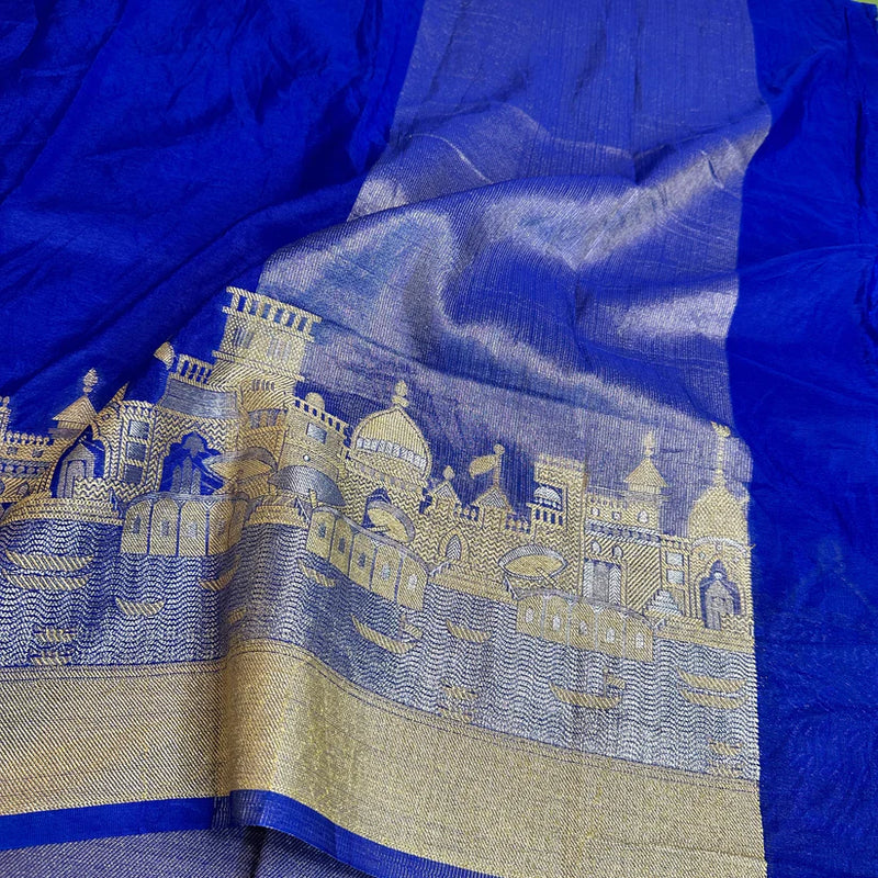 Blue Semi Georgette Ghats Of Banaras Saree