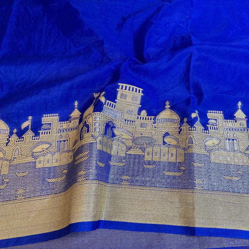 Blue Semi Georgette Ghats Of Banaras Saree