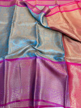 Blue Soft Tissue SIlk Embossed Banarasi Saree