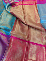 Blue Soft Tissue SIlk Embossed Banarasi Saree