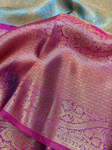 Blue Soft Tissue SIlk Embossed Banarasi Saree