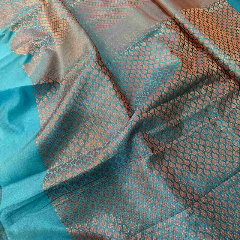 Blue Softsilk Brocade Pattern Jacquard Banarasi Saree