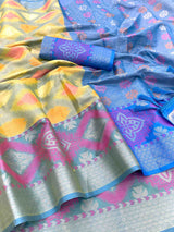 Blue Tissue Silk Multicolour Abstract Print Saree