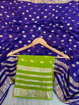 Blueish Purple Viscose Georgette Khaddi Buti Saree