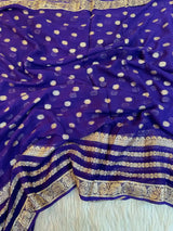 Blueish Purple Viscose Georgette Khaddi Buti Saree