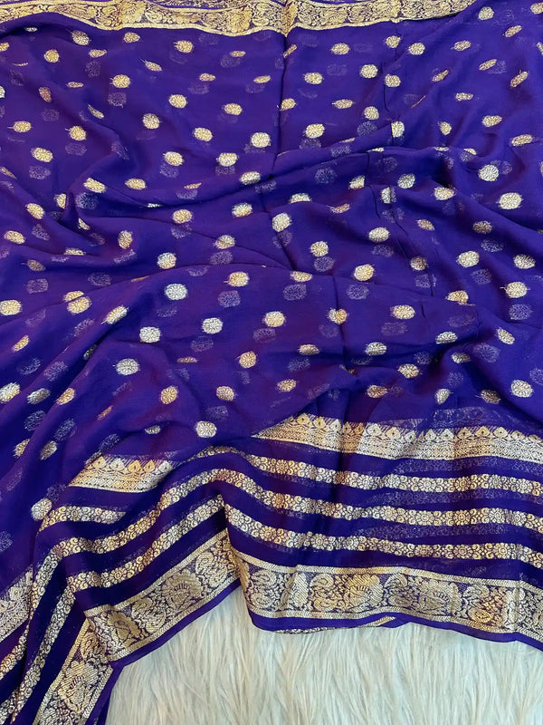 Blueish Purple Viscose Georgette Khaddi Buti Saree