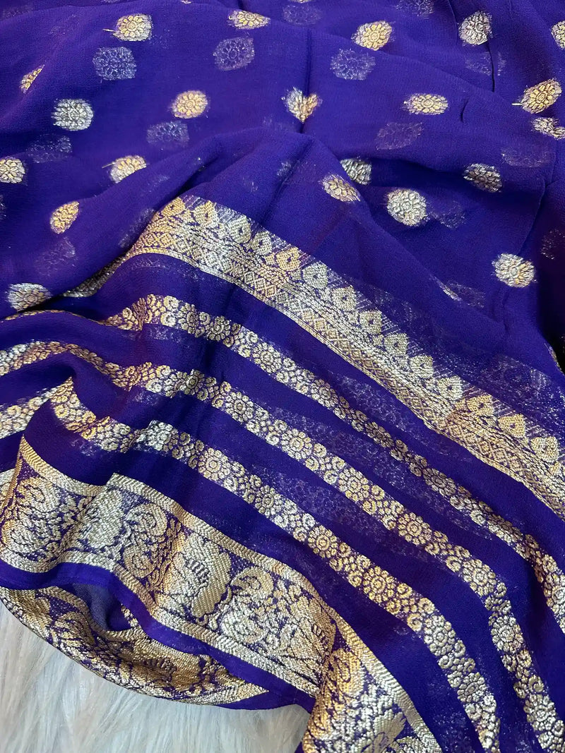 Blueish Purple Viscose Georgette Khaddi Buti Saree