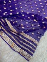 Blueish Purple Viscose Georgette Khaddi Buti Saree