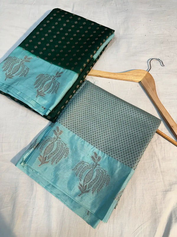 Bottle Green Chiniya silk zari Buti Banarasi Saree