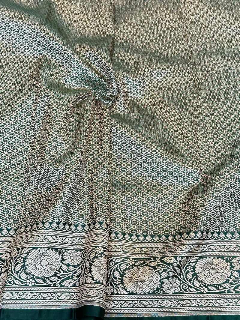Bottle Green Premium Mashru Katan Saree