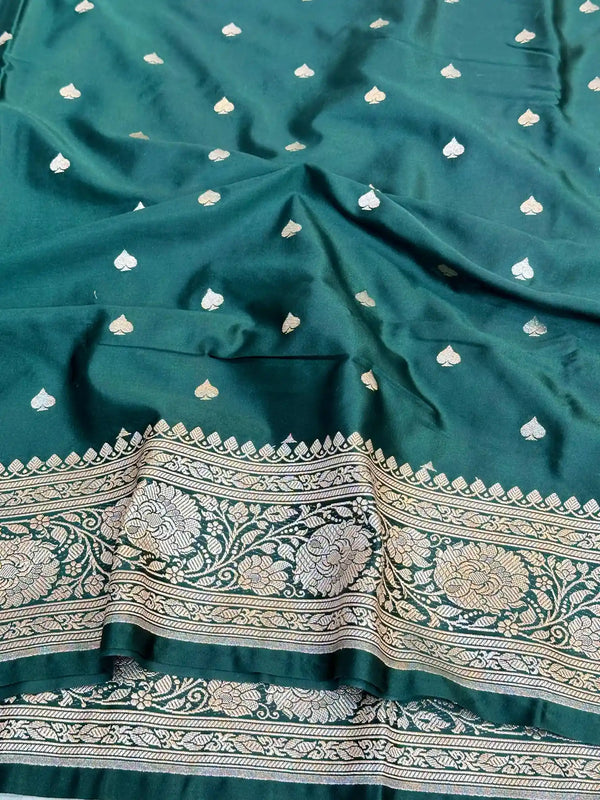 Bottle Green Premium Mashru Katan Saree