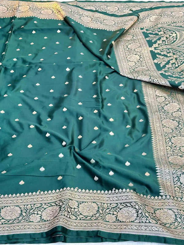 Bottle Green Premium Mashru Katan Saree