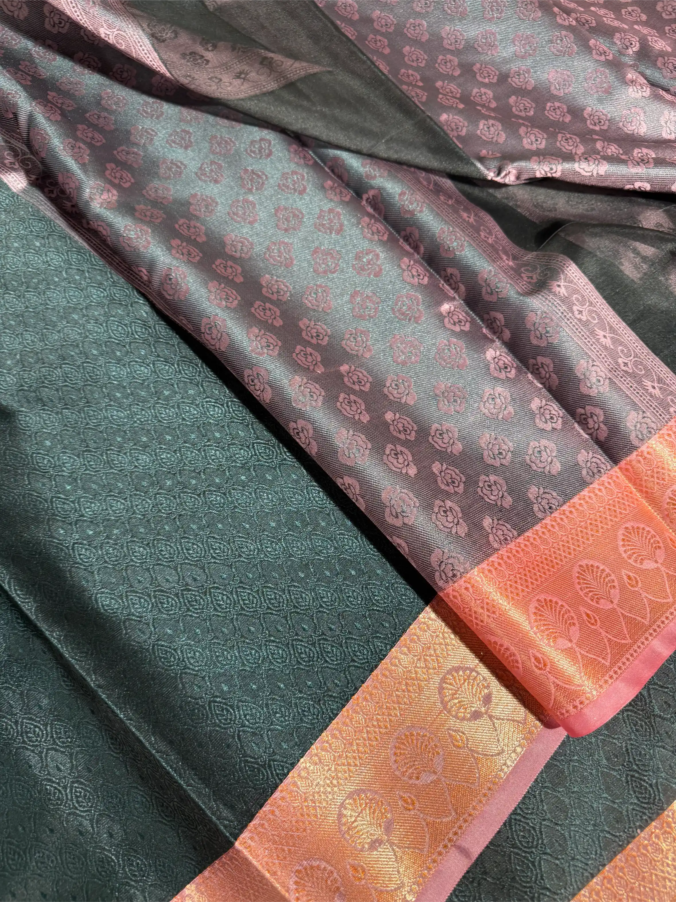 Bottle Green SoftSilk Banarasi Saree