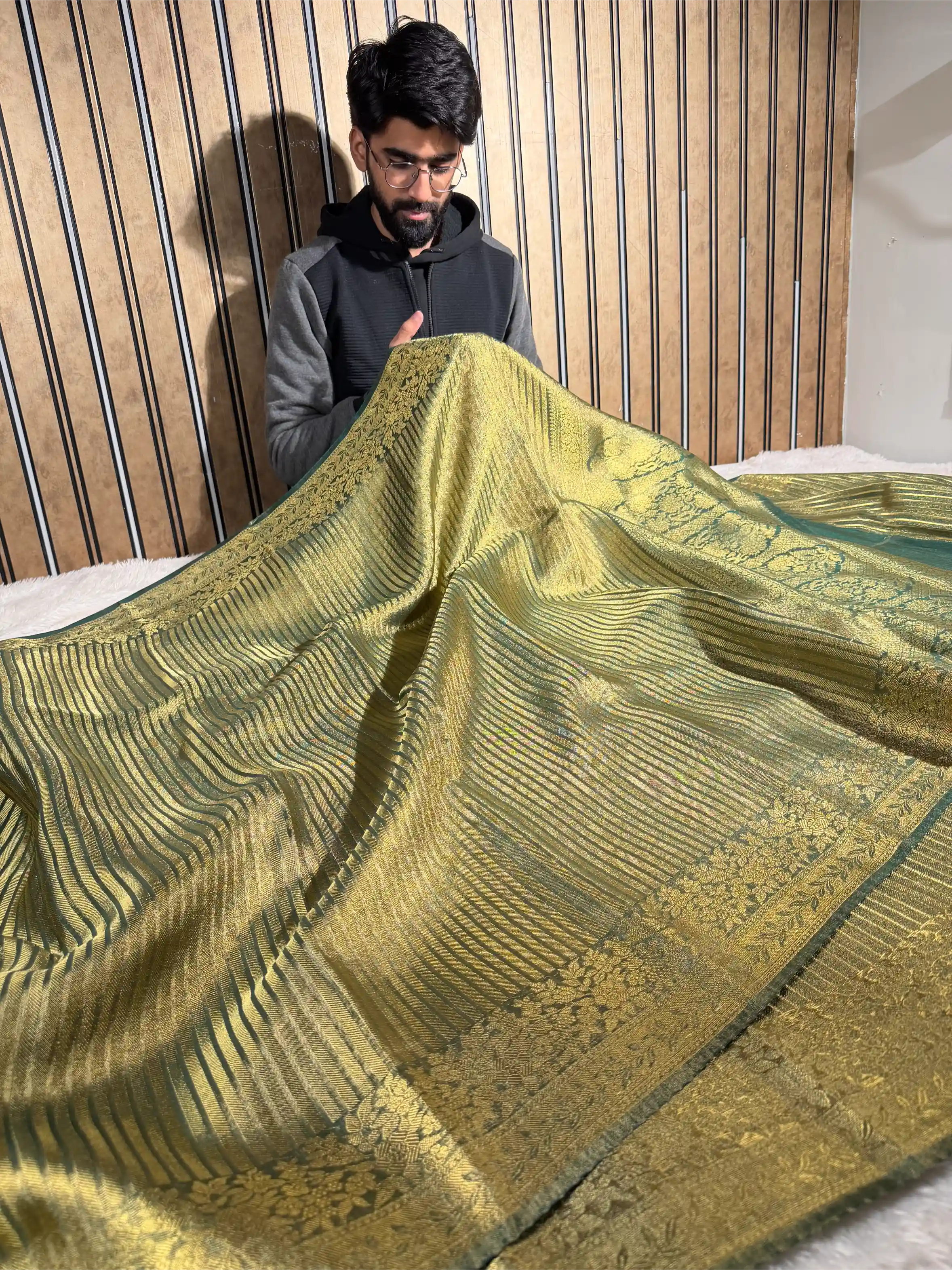 Bottle Green Tissue Silk Heritage Weave Banarasi Saree