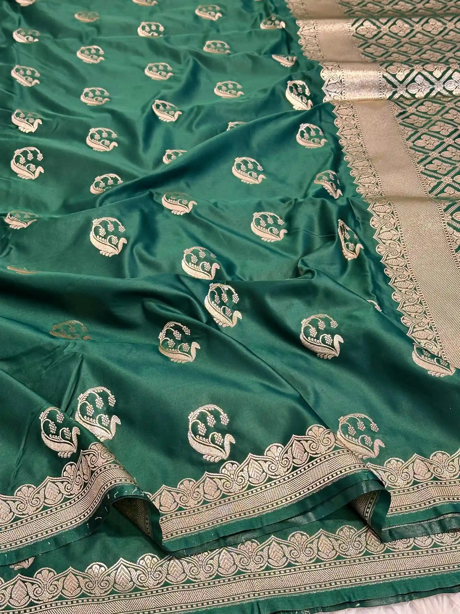 Bottle Green Traditional Weave Mashru Katan Saree