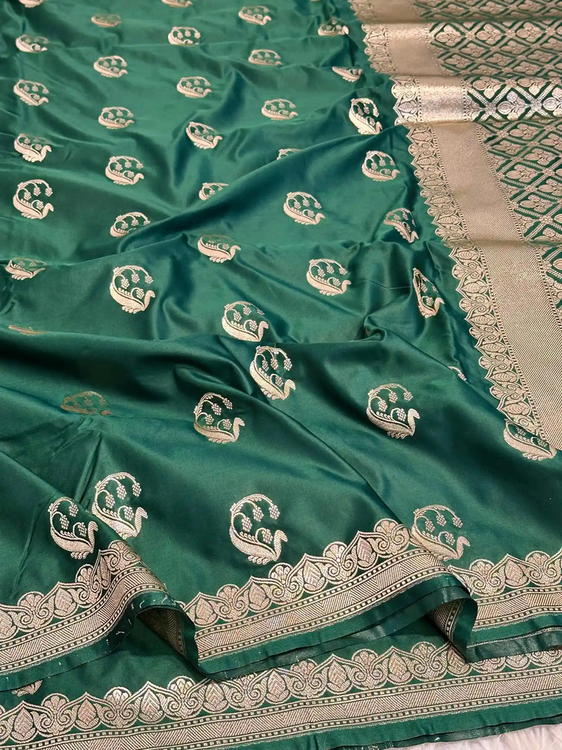Bottle Green Traditional Weave Mashru Katan Saree