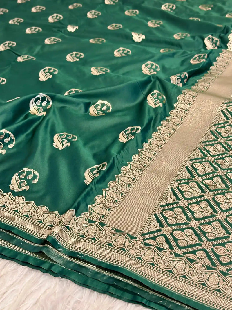 Bottle Green Traditional Weave Mashru Katan Saree