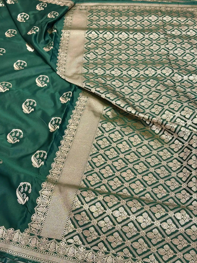 Bottle Green Traditional Weave Mashru Katan Saree