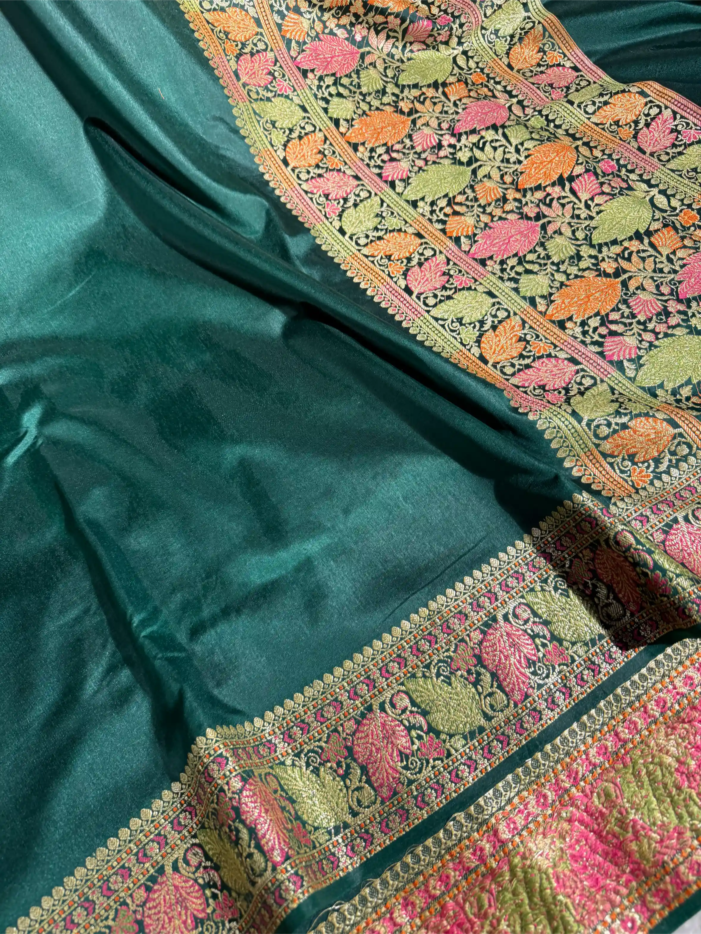 Bottle Green Warm Silk Tilfi Meenakari Weave Banarasi Saree