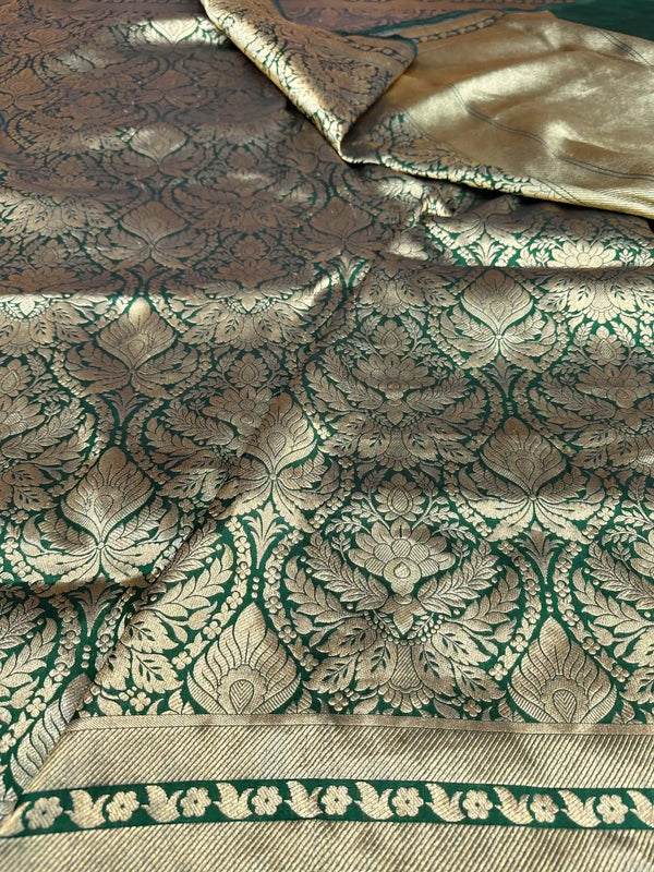 Bottle Green Brocade Pure Katan Silk Banarasi Saree