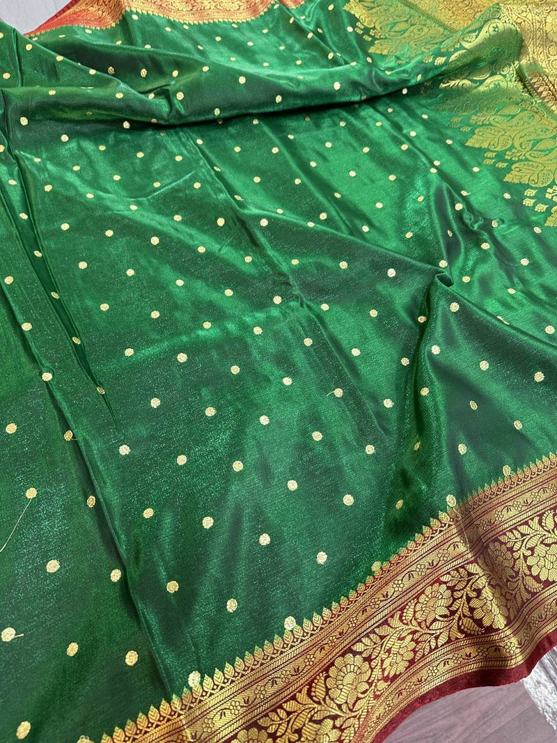 Bottle Green Colour Satin Silk Embroidered Saree