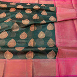 Bottle Green Cotton Silk Brocade Banarasi Saree