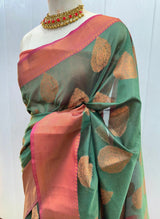 Bottle Green Cotton Silk Brocade Banarasi Saree