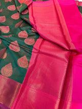 Bottle Green Cotton Silk Brocade Banarasi Saree