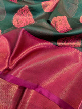 Bottle Green Cotton Silk Brocade Banarasi Saree