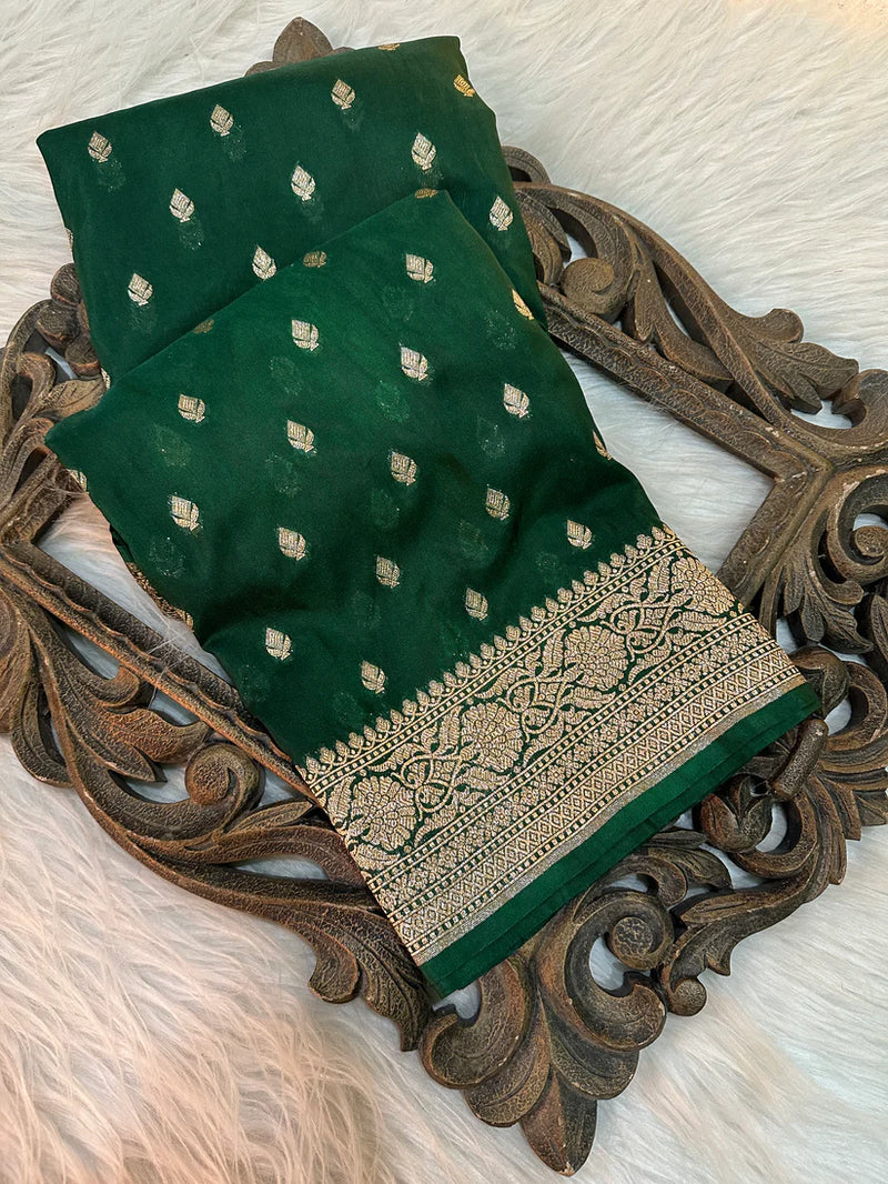 Bottle Green Katan Silk Buti Banarasi Saree