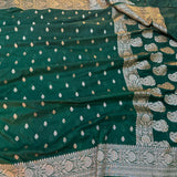 Bottle Green Katan Silk Buti Banarasi Saree