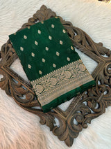 Bottle Green Katan Silk Buti Banarasi Saree