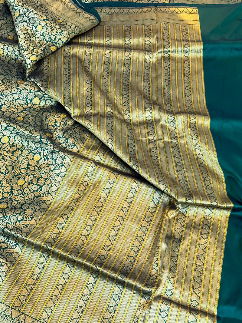 Bottle Green Meenakari Brocade Katan Silk Saree