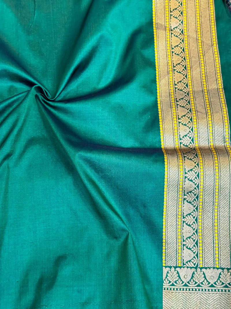 Bottle Green Meenakari Brocade Katan Silk Saree