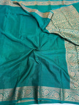 Bottle Green Mysore Crepe Silk Zari Banarasi Saree