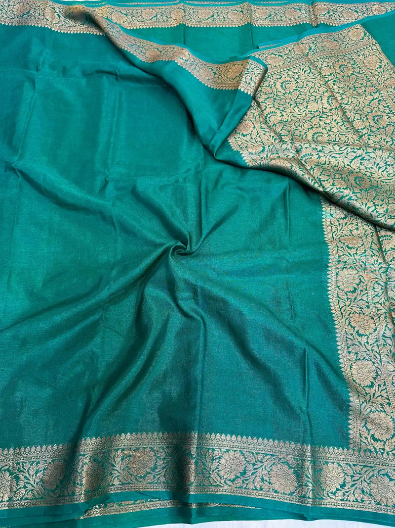 Bottle Green Mysore Crepe Silk Zari Banarasi Saree
