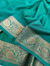 Bottle Green Mysore Crepe Silk Zari Banarasi Saree