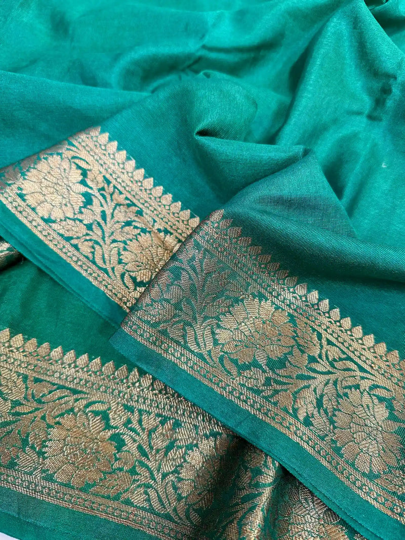 Bottle Green Mysore Crepe Silk Zari Banarasi Saree