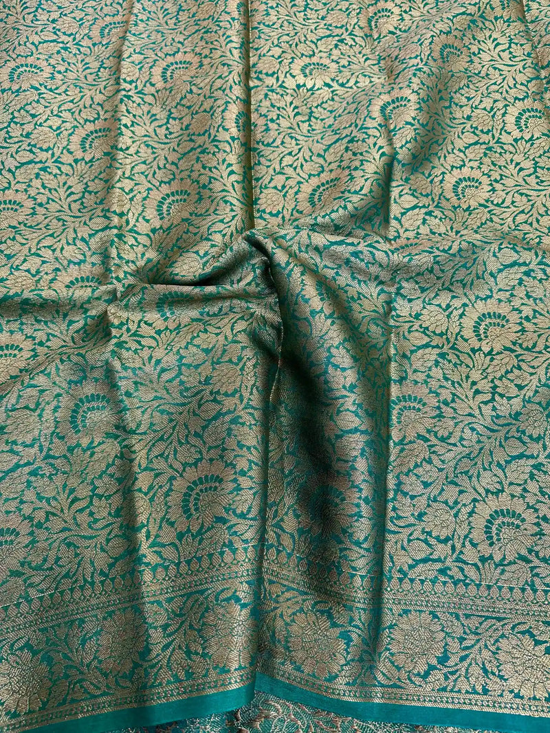 Bottle Green Mysore Crepe Silk Zari Banarasi Saree