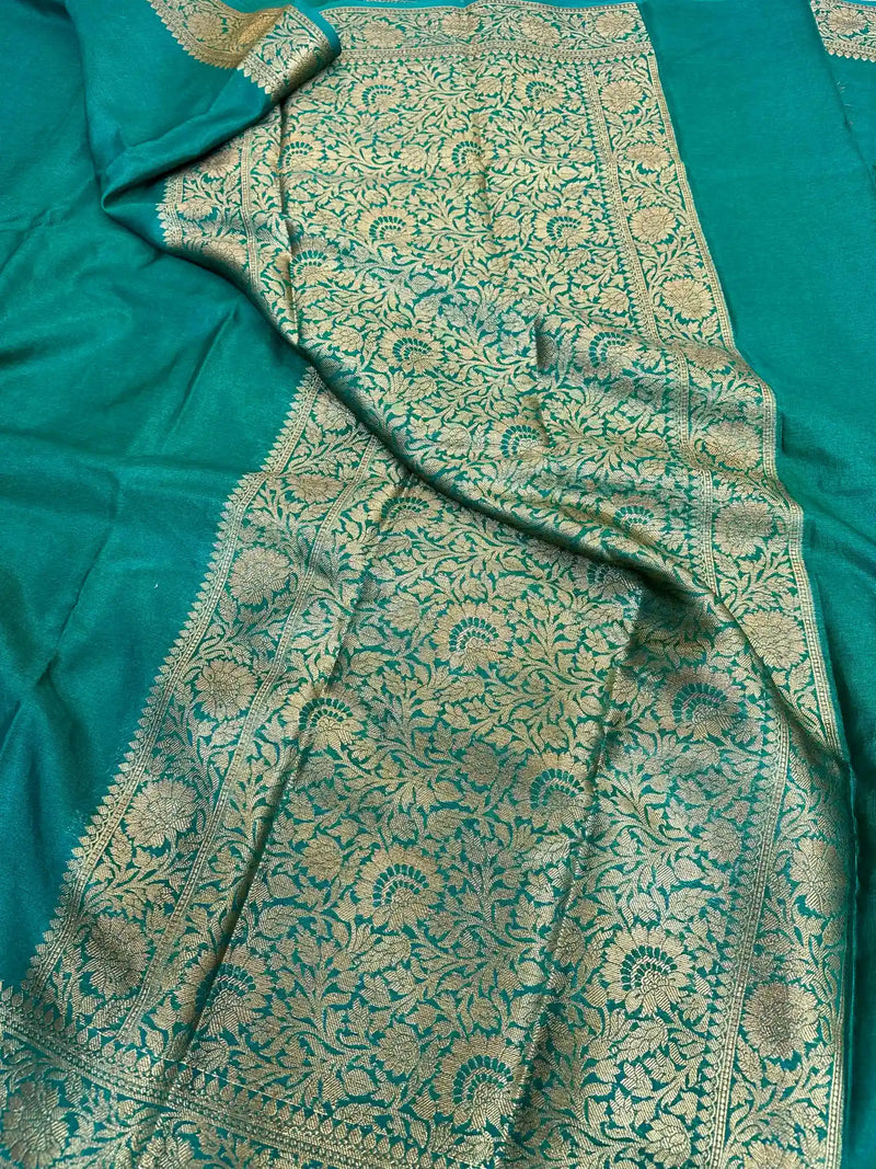 Bottle Green Mysore Crepe Silk Zari Banarasi Saree