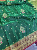 Bottle Green Satin Silk Embroidered saree