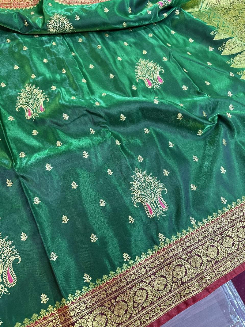 Bottle Green Satin Silk Embroidered saree