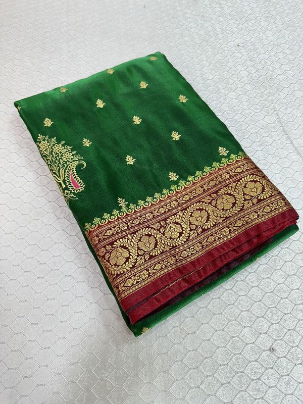 Bottle Green Satin Silk Embroidered saree