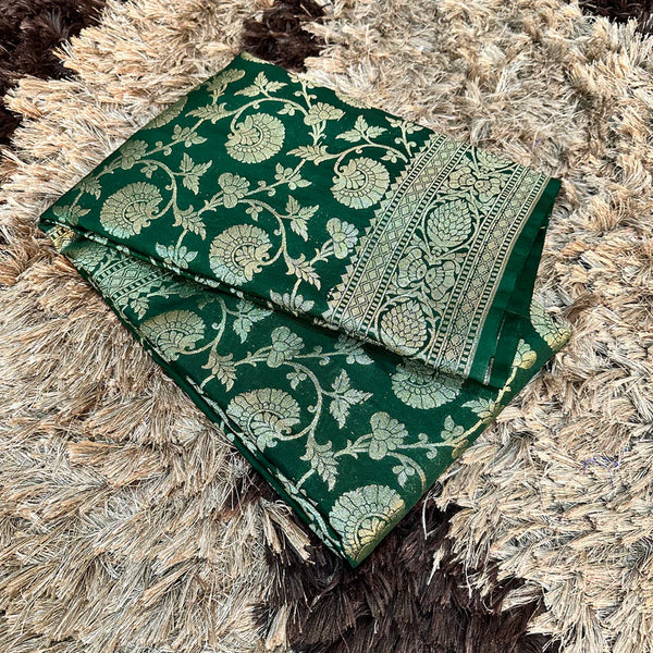 Bottle Green Semi Katan Silk Zari Banarasi Saree