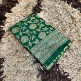 Bottle Green Semi Katan Silk Zari Banarasi Saree