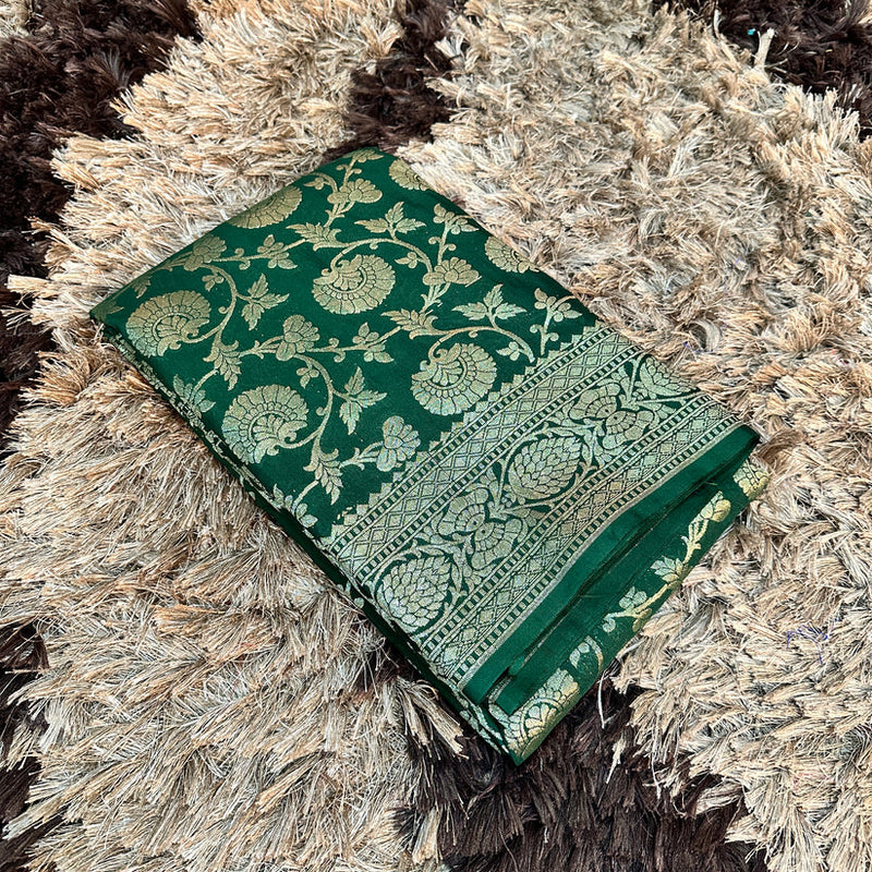 Bottle Green Semi Katan Silk Zari Banarasi Saree